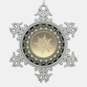 Black & Gold Ice Schneeflocken Zinn-Ornament