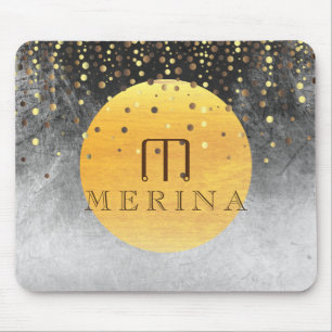 Black Gold Imitate Foil Confetti Glitzer Moon Mousepad