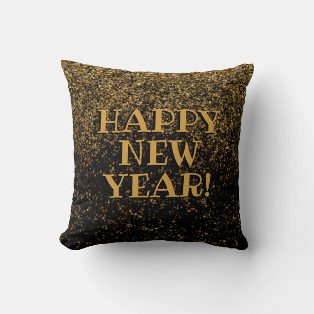 Black Gold Imitate Glitzer Confetti Happy Neujahr Kissen (Vorderseite)