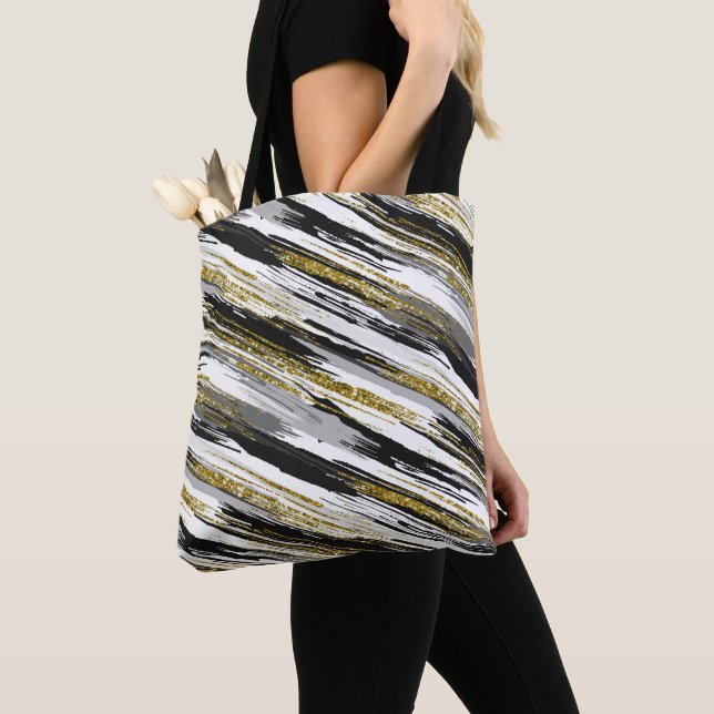 Black Gold Imitate Glitzer Moderner Abstrakt Tasche (Von Nahem)