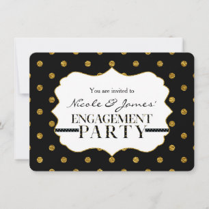 Black & Gold Imitate Polka Dots VERLOBUNG Einladun Einladung
