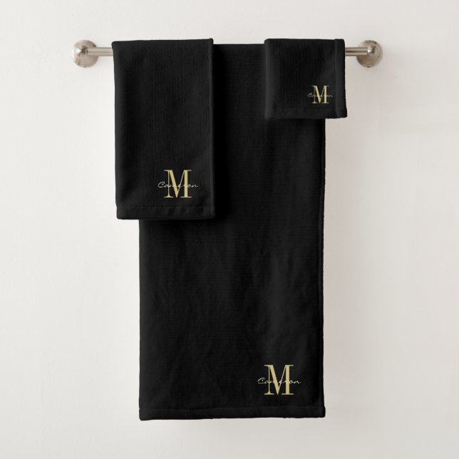 Black Gold Initial und Name Personalisiert Badhandtuch Set (Insitu)