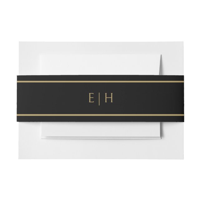 Black Gold Initials Wedding Einladungsbanderole (Vorderseite Beispiel)