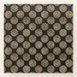 BLACK & GOLD IRISH CELTIC KNOTS & CROSSES GLASUNTERSETZER