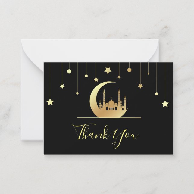 Black Gold Islamic Danke Card Mitteilungskarte (Vorderseite)