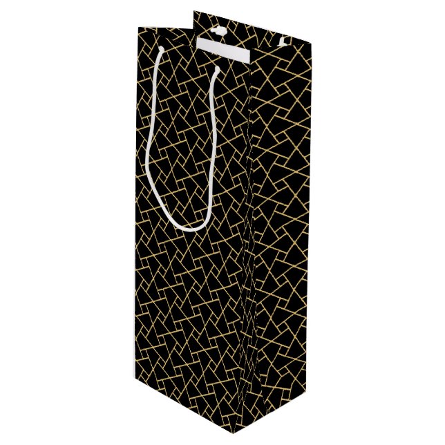 Black Gold Islamisches Muster Custom Wine Geschenk Geschenktüte Für Weinflaschen (Vorderseite Schrägansicht)