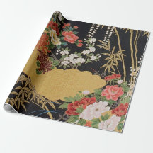 Black Gold Japanisch Kimono Floral Decoupage Gesch