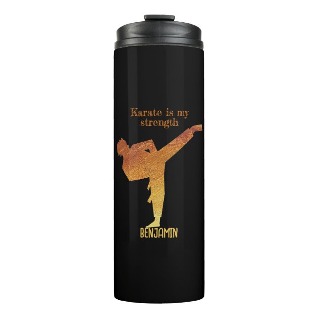 Black Gold Japanische Karate Silhouette Moderner N Thermosbecher (Vorderseite)