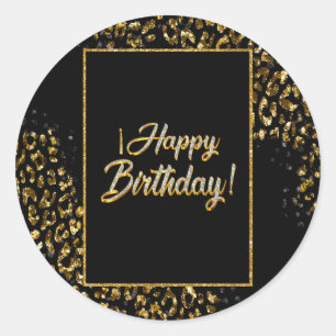 Black Gold & Jewel Leopard Runder Aufkleber