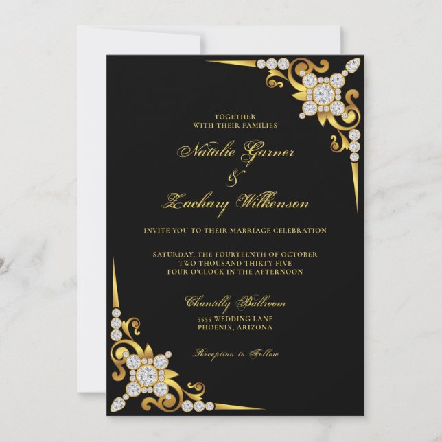 Black Gold Jewele Luxury Wedding Einladung (Vorderseite)