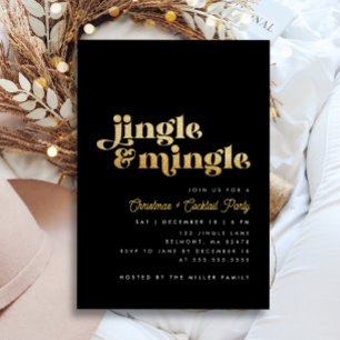 Black & Gold Jingle Mingle Modern Christmas Party Einladung