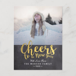Black & Gold jubeln Neues Jahr-Script-Begrüßung Fo Feiertagspostkarte