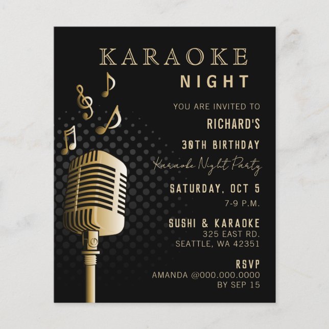 Black Gold Karaoke Night Party Einladung (Vorderseite)