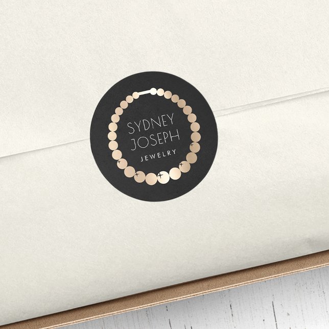 Black & Gold-Kette | Design-Logo für Schmuck Runder Aufkleber (Von Creator hochgeladen)