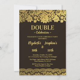 Black Gold Lace Adult Double Joint Birthday Party Einladung