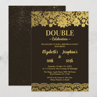 Black Gold Lace Adult Double Joint Birthday Party Einladung