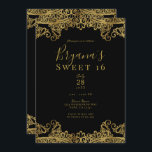 Black & Gold Lace Elegant Sweet 16 Party Einladung<br><div class="desc">Anpassen für jedes Ereignis</div>