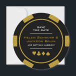Black Gold Las Vegas Poker Chip Save the Date<br><div class="desc">Dazzle deine Gäste,  indem du ihnen diese Schwarz-,  Gold- und Weiß-Poker-Chips Save the Date Einladungskarten schickst. Sie warten gespannt auf die offizielle Einladung zu dieser unvergesslichen Hochzeit!</div>