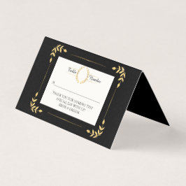 Black Gold Laurel Leaf Wreath Moderne Platzkarte
