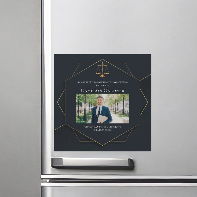 Black Gold Law School Photo Graduation Magnet Card (Créateur téléchargé)