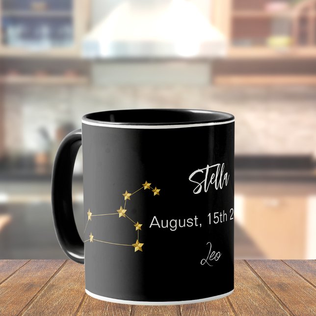 Black Gold Leo Sternkonstellation Geburtstag Tasse (Von Creator hochgeladen)