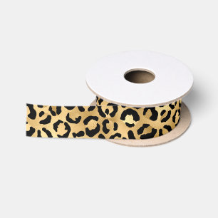 Black Gold Leopard Cheetah Animal Print Satinband