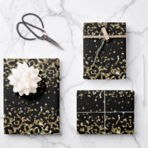 Black Gold Leopard Cheetah Print Glitzer Glam