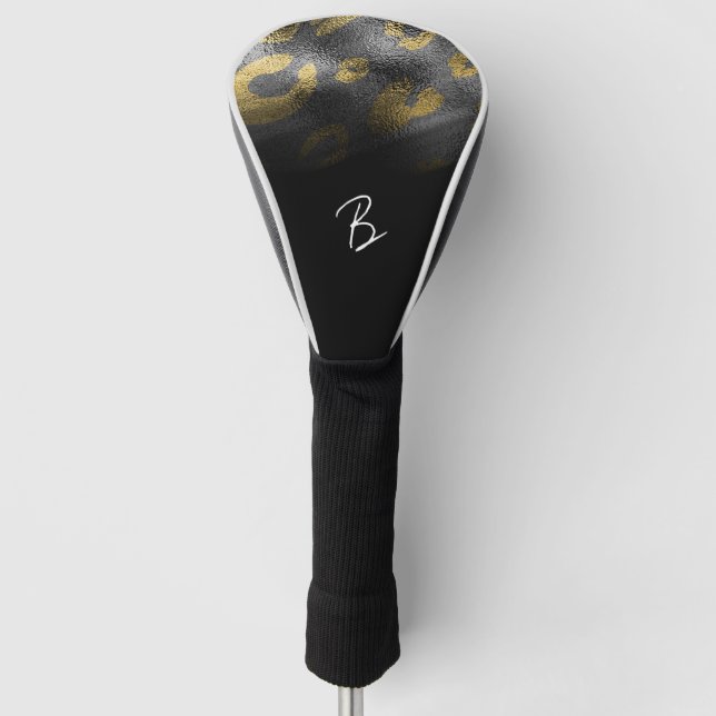 Black & Gold Leopard Cheetah Shadowy Glamour Golf Headcover (Vorderseite)