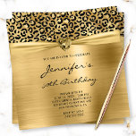 Black Gold Leopard Foil Gem Herz 50. Geburtstag Einladung<br><div class="desc">Lade die Mädchen zu ihrem 50. Geburtstag ein. Oben befindet sich ein Band aus glänzender Gold- und schwarzer Leopardenfolie, gepaart mit einem dekorativen gelben goldfarbenen Satinband mit einem blassgoldenen Edelsteinzentrum. Die individuell anpassbare Geburtstagseinladung in einem eleganten Kalligraphie-Schriftart ist gegen eine koordinierende Allvopilgraphie. Die luxuriösen Glitzern- und Kristall-Diamantenschmuck werden mit digitaler...</div>