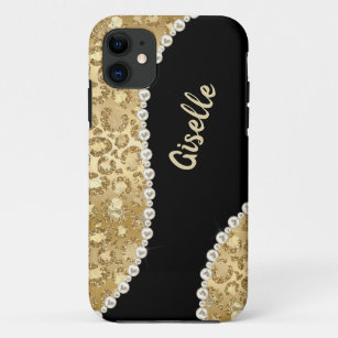 Black Gold Leopard Glitzer und Pearl Personalisier Case-Mate iPhone Hülle