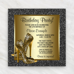Black Gold Leopard High Heel Geburtstagsparty Einladung