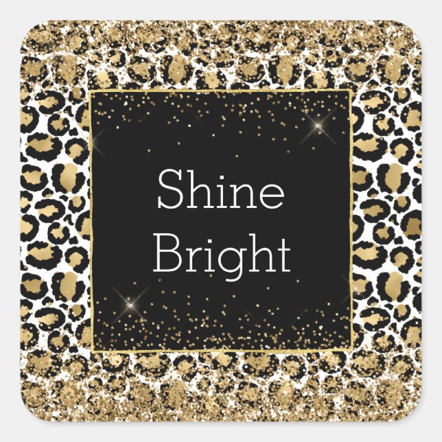 Black Gold Leopard Print Glitz Quadratischer Aufkleber (Vorderseite)