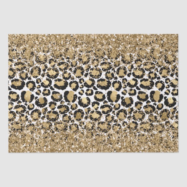 Black Gold Leopard Print Glitz Seidenpapier (Vorderseite)