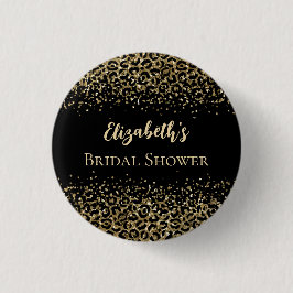 Black Gold Leopard Print Glitzer Brautparty Button