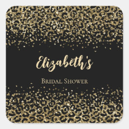 Black Gold Leopard Print Glitzer Brautparty Quadratischer Aufkleber