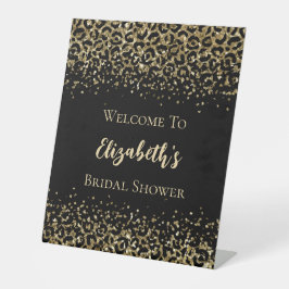 Black Gold Leopard Print Glitzer Brautparty Sockelschild
