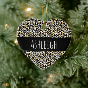 Black Gold Leopard Print Keramik Ornament