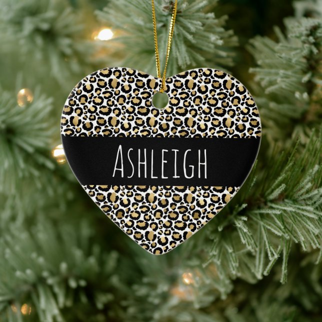 Black Gold Leopard Print Keramik Ornament (Baum)