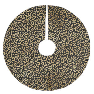 Black Gold Leopard Print Polyester Weihnachtsbaumdecke