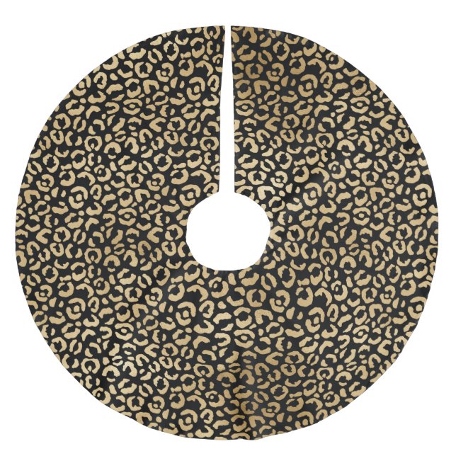 Black Gold Leopard Print Polyester Weihnachtsbaumdecke (Vorderseite)