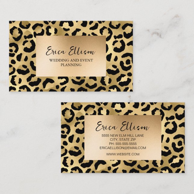 Black Gold Leopard Print Wedding Event Visitenkarte (Vorne/Hinten)