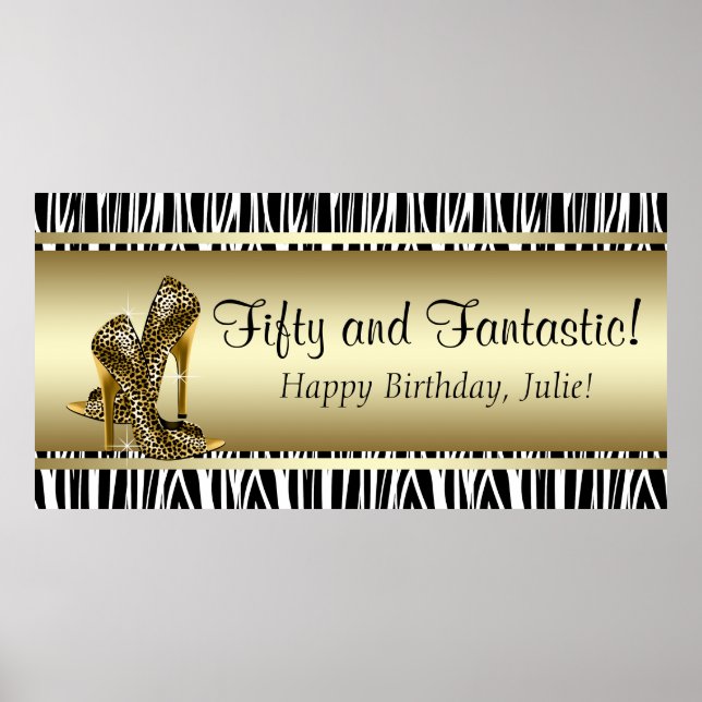 Black Gold Leopard und Zebra Birthday Party Banner Poster (Vorne)