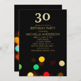 Black Gold Lights Geburtstagsfeier Einladung