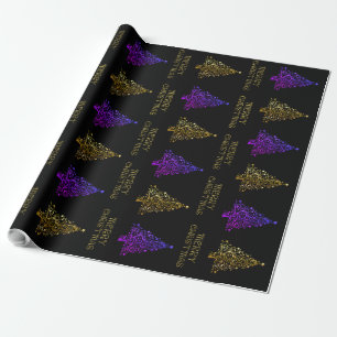 Black Gold Lila Elegantes Weihnachtsbaummuster Geschenkpapier