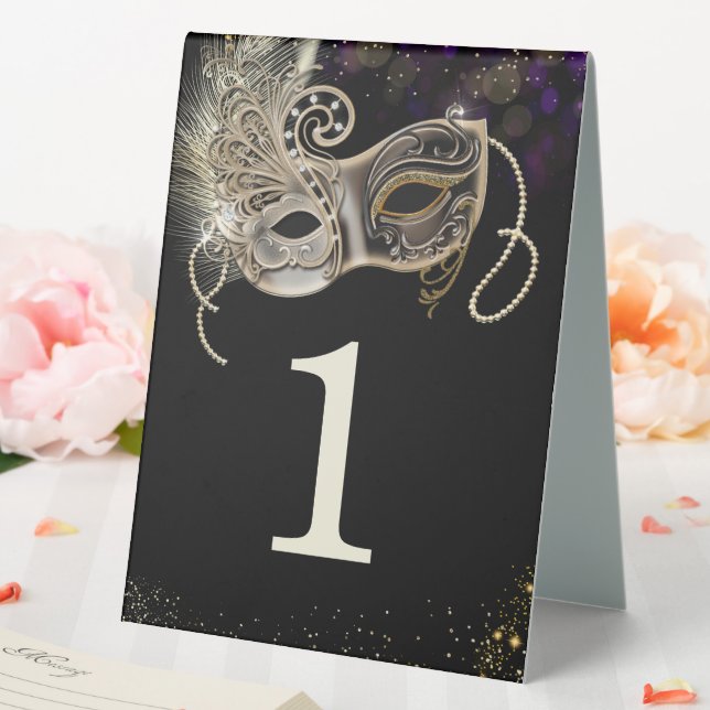 Black Gold Lila Masquerade Party Tischaufsteller (In Situ (Hochzeit))