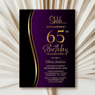 Black Gold Lila Überraschung 65. Geburtstag Einladung
