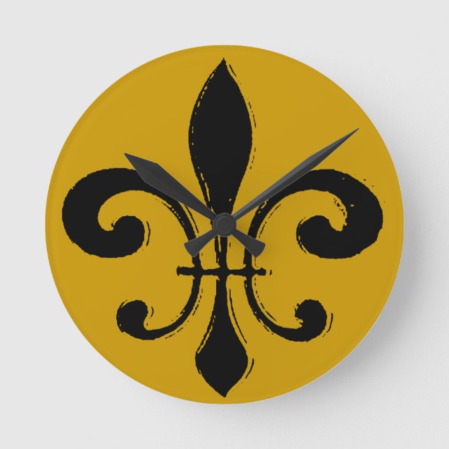 Black Gold Lilie, New Orleans Runde Wanduhr (Vorderseite)