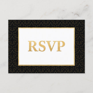 Black & Gold Lilie Wedding RSVP Card Karte