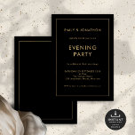 Black Gold Line Border Wedding Abend Party Einladung<br><div class="desc">Einfaches Black and Gold Line Border Wedding Abend Party. Vollständig anpassbar. Verfügbar in digitaler Form und gedruckt. Leicht zu personalisieren den Text auf Ihre Details und ändern Sie die Farben der Typografie und Hintergrund auf jeder Seite kann auf eine beliebige oder Ihre Wahl über die editieren weitere Option.</div>