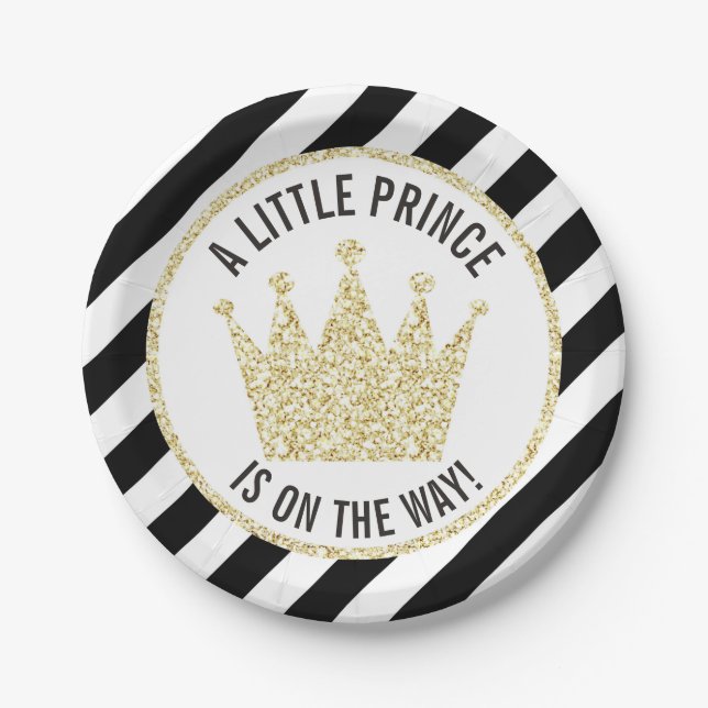 Black Gold Little Prince auf der Way Baby Dusche Pappteller (Vorderseite)